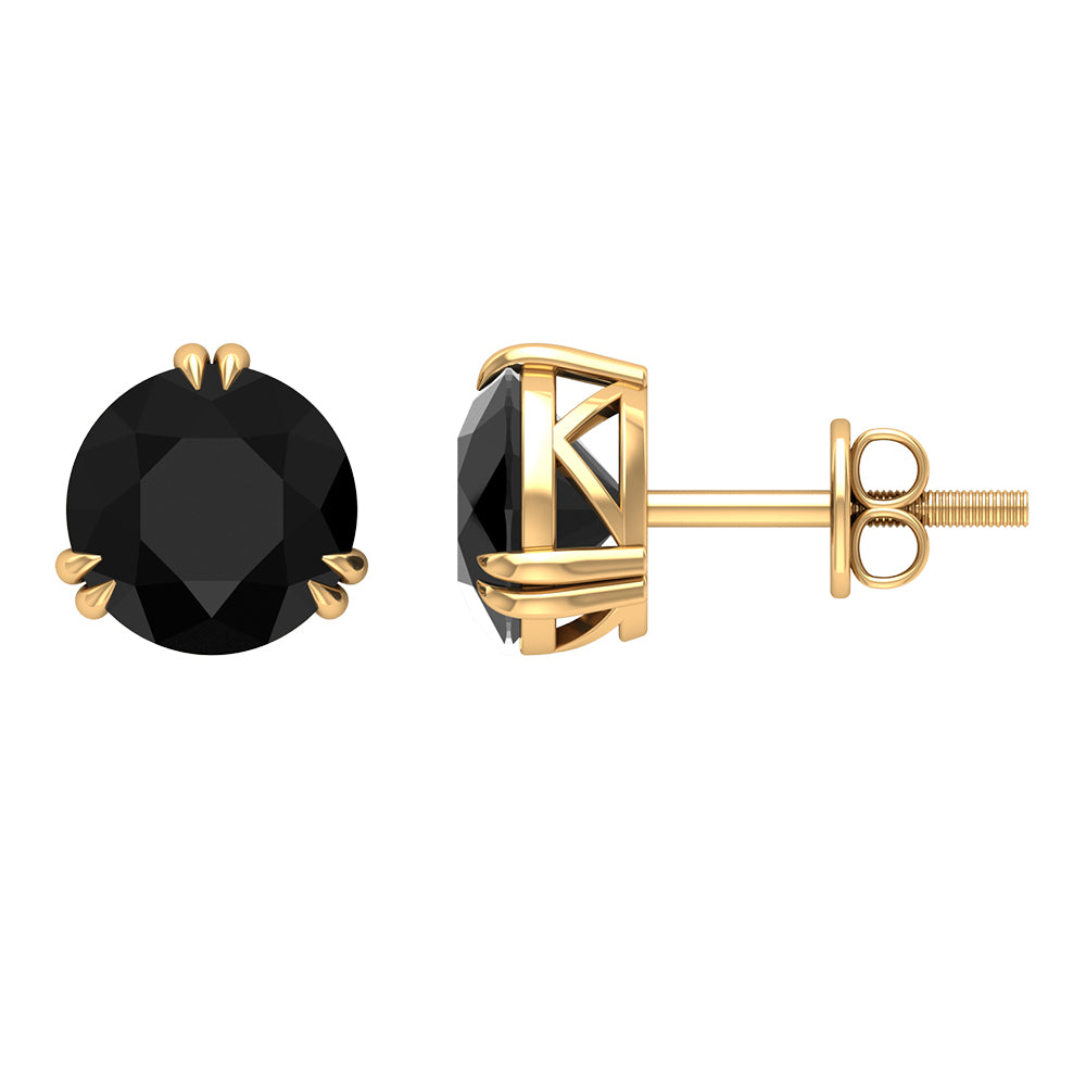 Black Onyx Solitaire Stud Earring in Claw Setting Black Onyx - ( AAA ) - Quality - Rosec Jewels