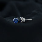 2 CT Created Blue Sapphire Solitaire Silver Crown Stud Earrings Lab Created Blue Sapphire - ( AAAA ) - Quality 92.5 Sterling Silver - Rosec Jewels