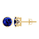 2 CT Created Blue Sapphire Solitaire Gold Crown Stud Earrings Lab Created Blue Sapphire - ( AAAA ) - Quality - Rosec Jewels