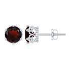 7 MM Garnet Solitaire Crown Stud Earrings Garnet - ( AAA ) - Quality - Rosec Jewels