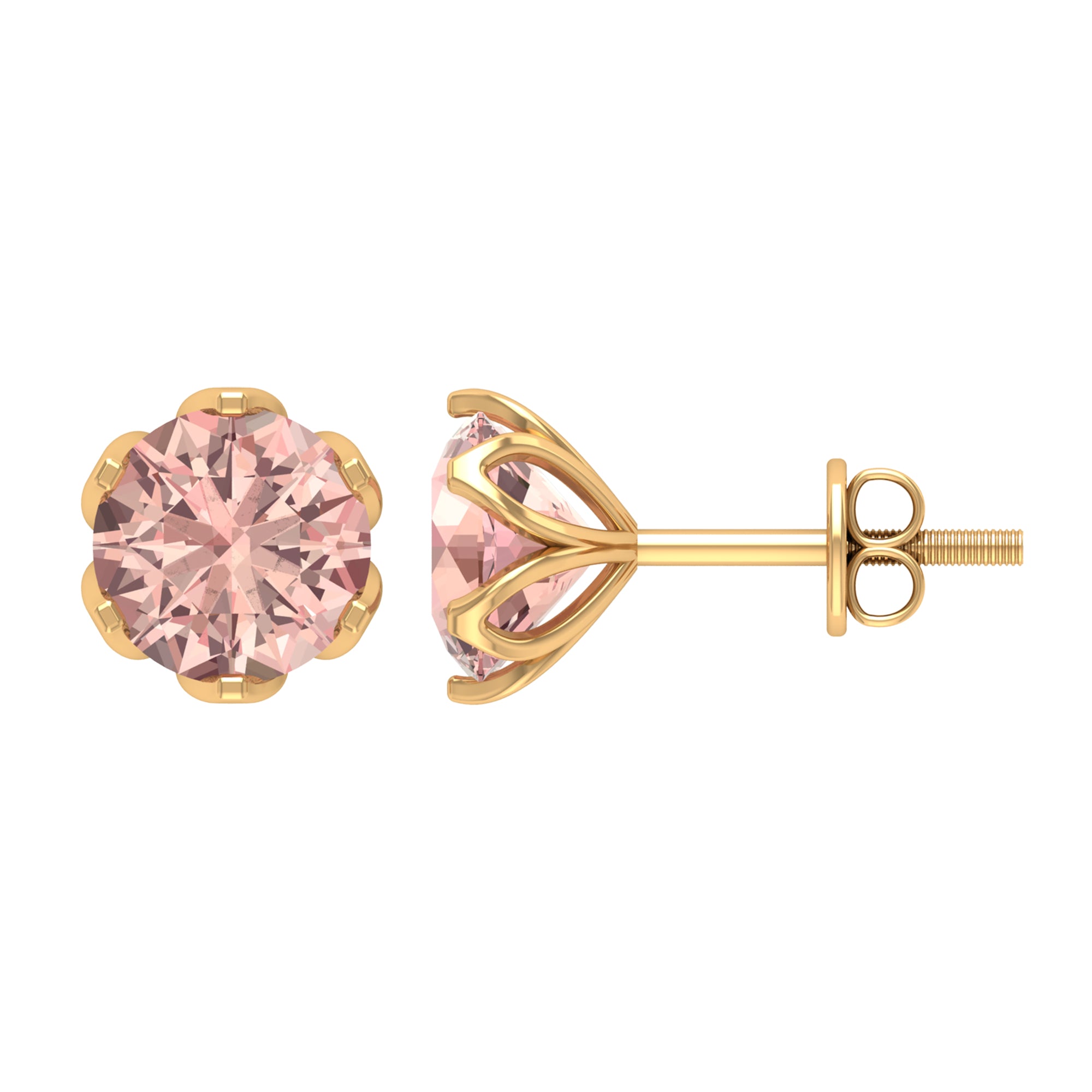 6 MM Morganite Solitaire Stud Earrings in Lotus Basket Setting Morganite - ( AAA ) - Quality - Rosec Jewels