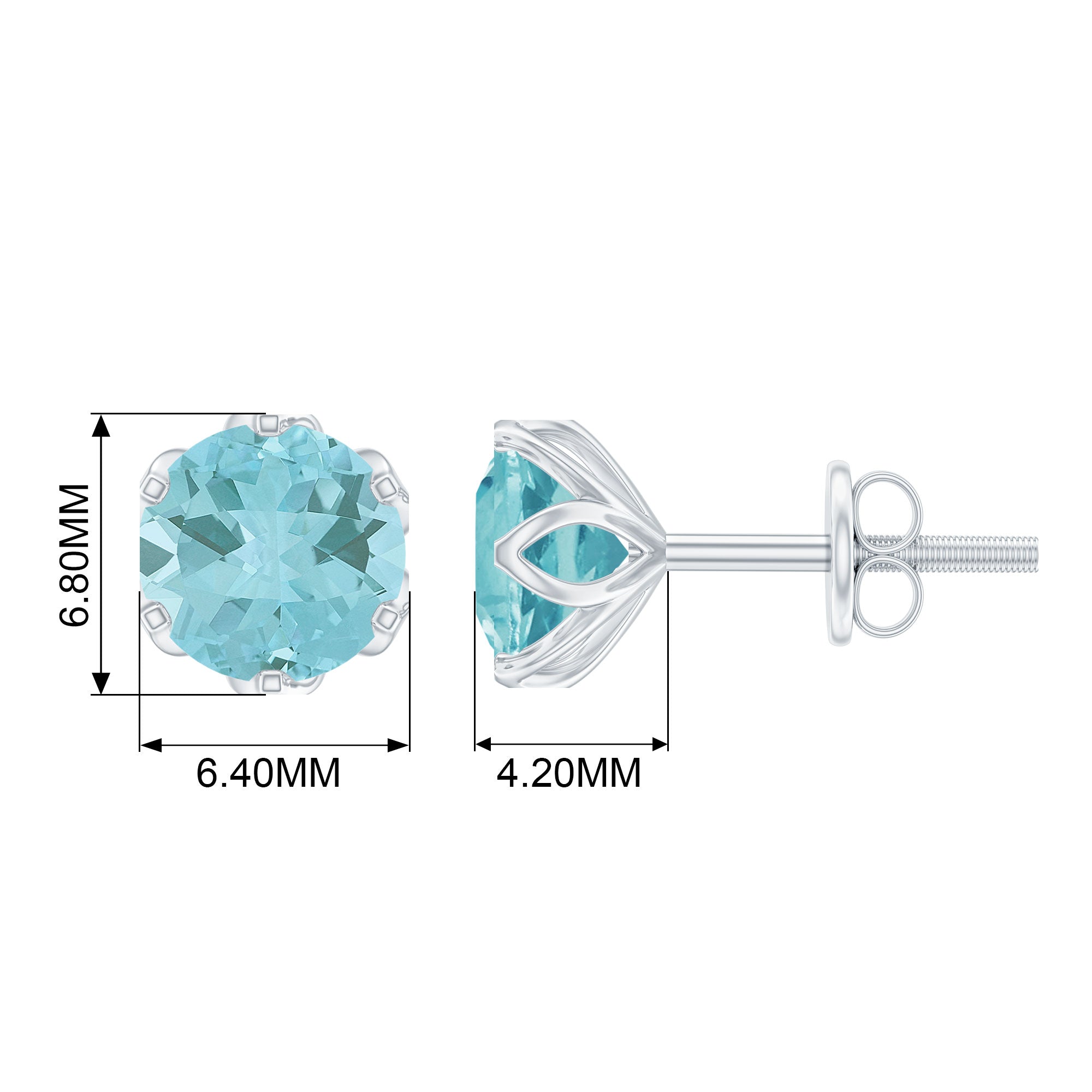 6 MM Round Cut Sky Blue Topaz Solitaire Stud Earrings for Women Sky Blue Topaz - ( AAA ) - Quality - Rosec Jewels