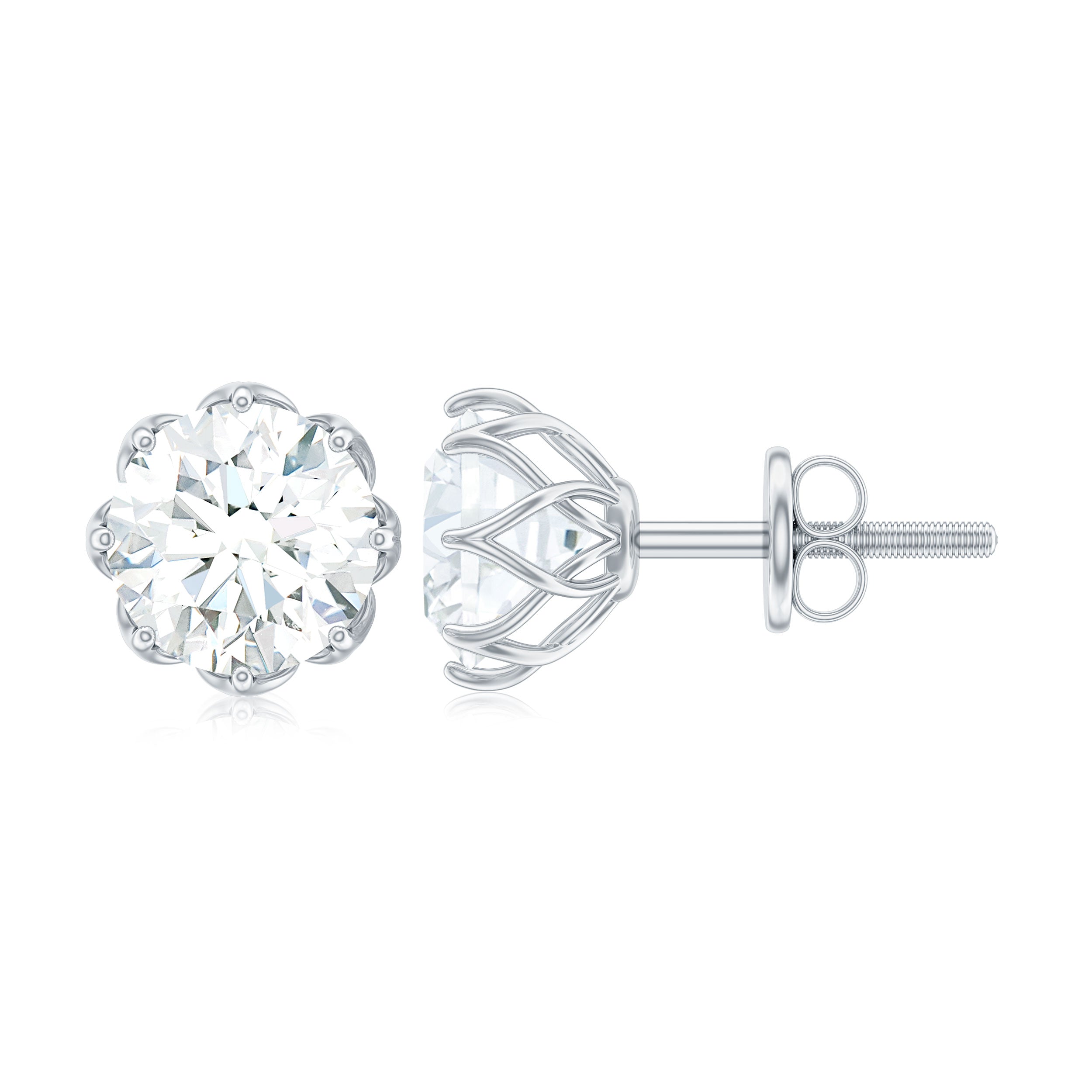 2 CT Certified Moissanite Solitaire Stud Earrings in Silver Moissanite - ( D-VS1 ) - Color and Clarity 92.5 Sterling Silver - Rosec Jewels