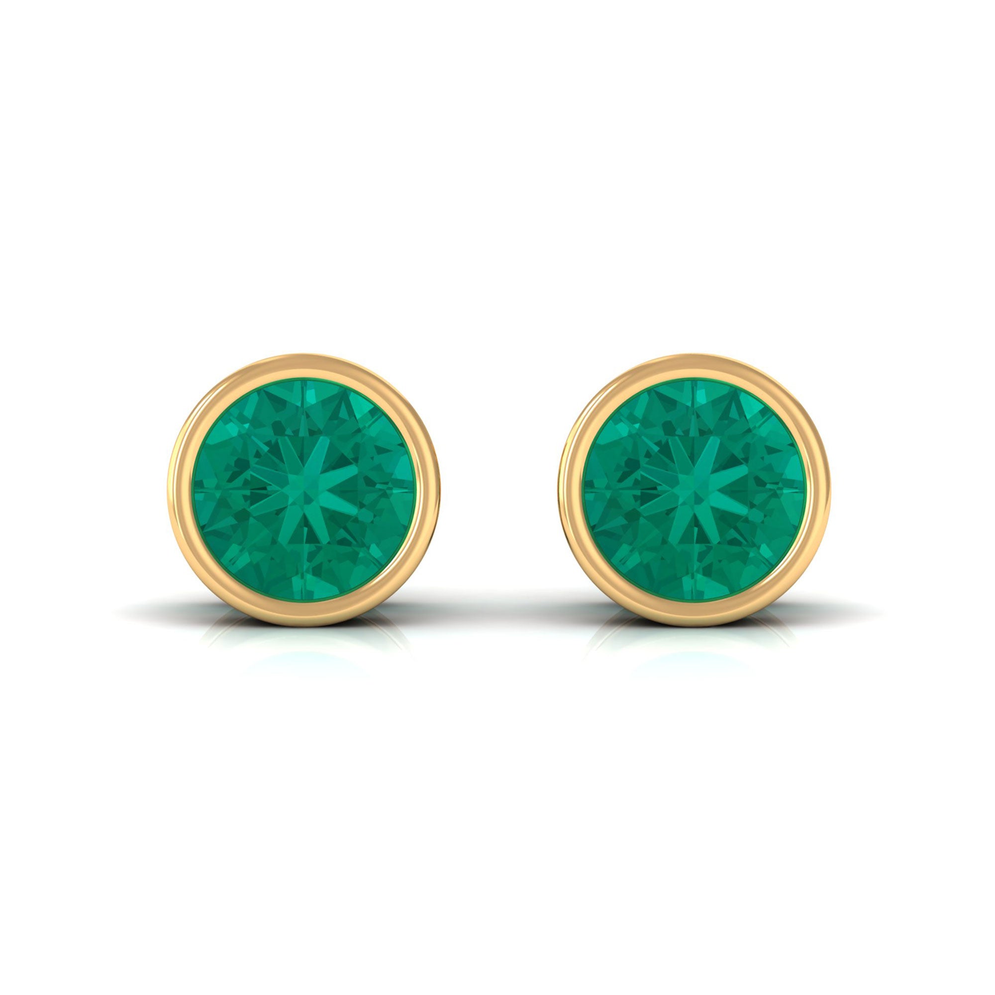 Bezel Set Emerald Solitaire Stud Earrings Emerald - ( AAA ) - Quality - Rosec Jewels