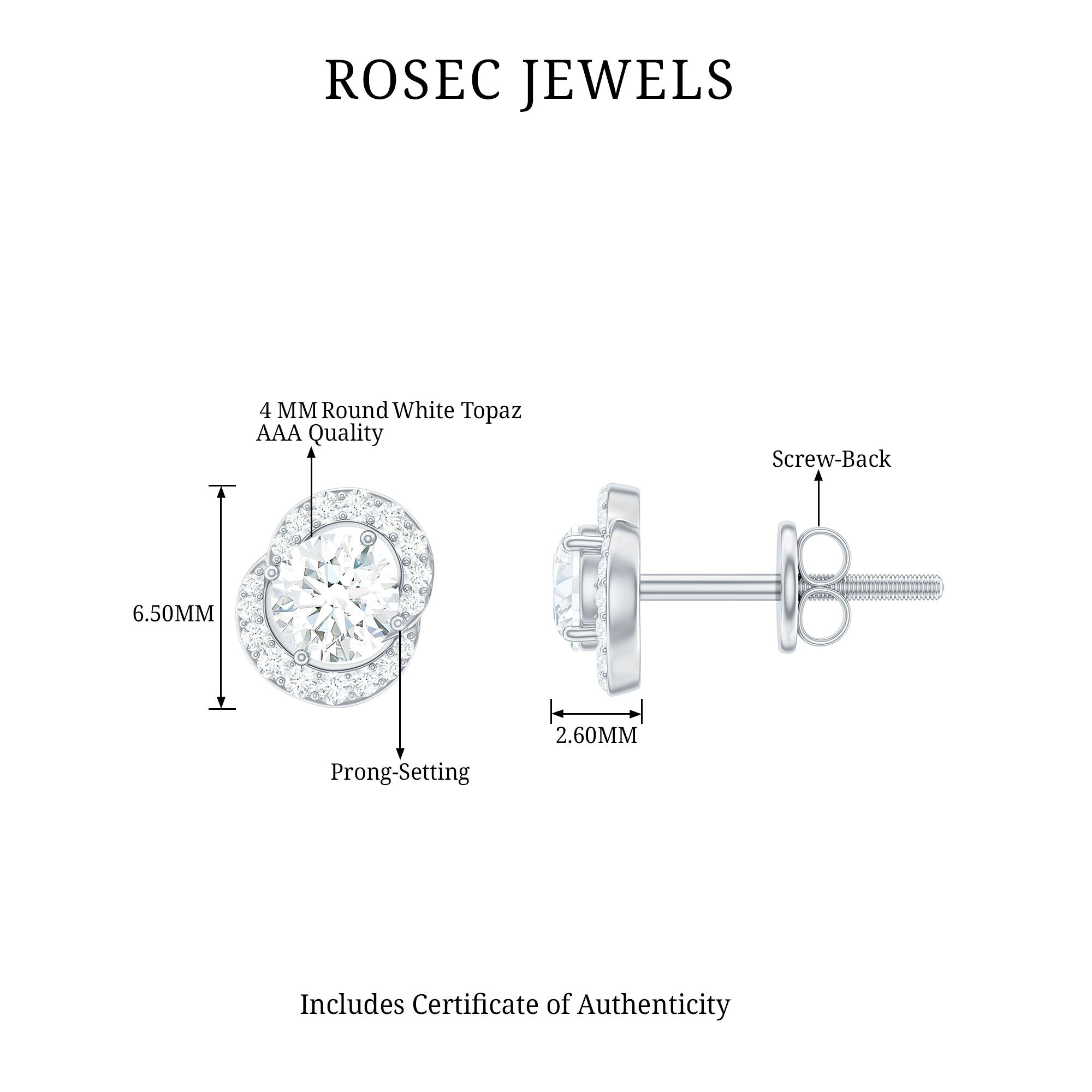 Certified White Topaz Minimal Halo Stud Earrings White Topaz - ( AAA ) - Quality - Rosec Jewels