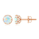 Ethiopian Opal Solitaire Stud Earrings and Diamond Accent Ethiopian Opal - ( AAA ) - Quality - Rosec Jewels