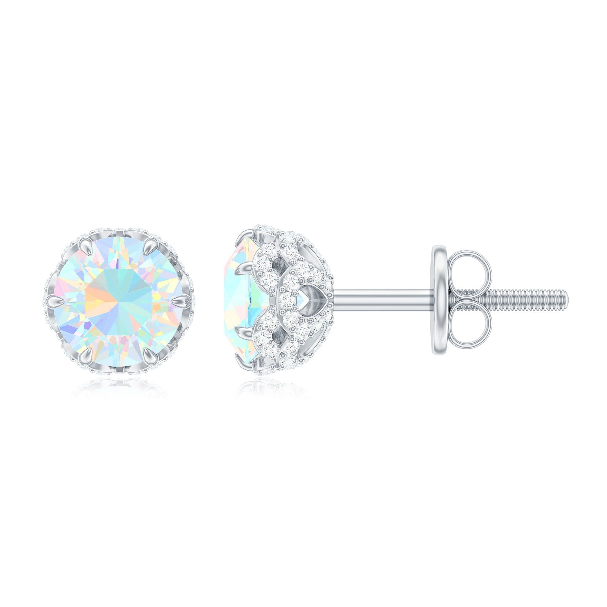 Ethiopian Opal Solitaire Stud Earrings and Diamond Accent Ethiopian Opal - ( AAA ) - Quality - Rosec Jewels