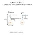 Simple Drop Earrings with Freshwater Pearl and Diamond Stones Freshwater Pearl - ( AAA ) - Quality - Rosec Jewels