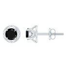 4 MM Round Cut Black Diamond Solitaire Floral Stud Earring Black Diamond - ( AAA ) - Quality - Rosec Jewels