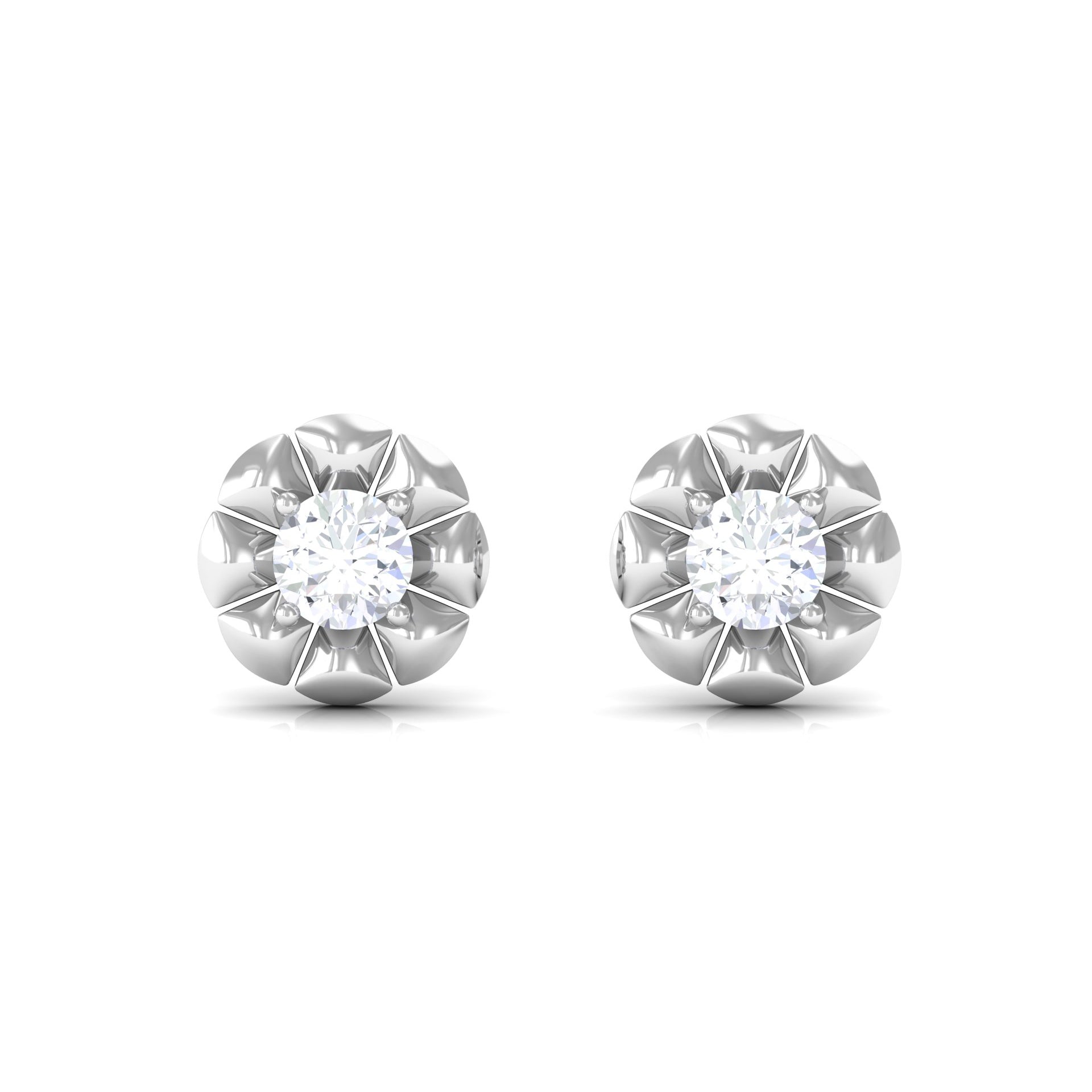 Round Cut Diamond Floral Stud Earrings in Prong Setting Diamond - ( HI-SI ) - Color and Clarity - Rosec Jewels