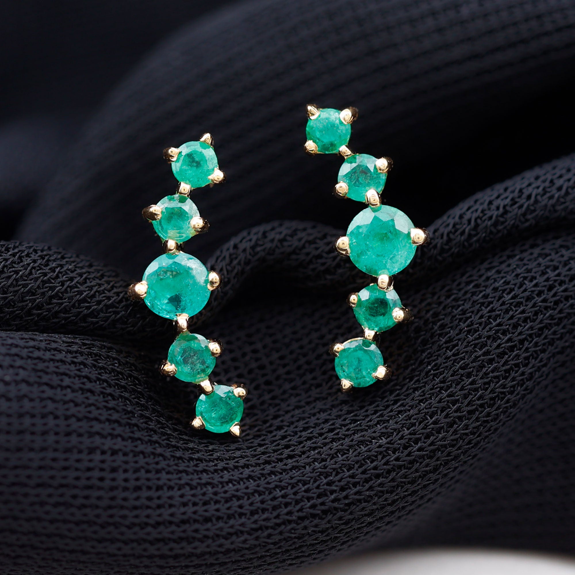 Emerald Stud Climber Earrings Emerald - ( AAA ) - Quality - Rosec Jewels