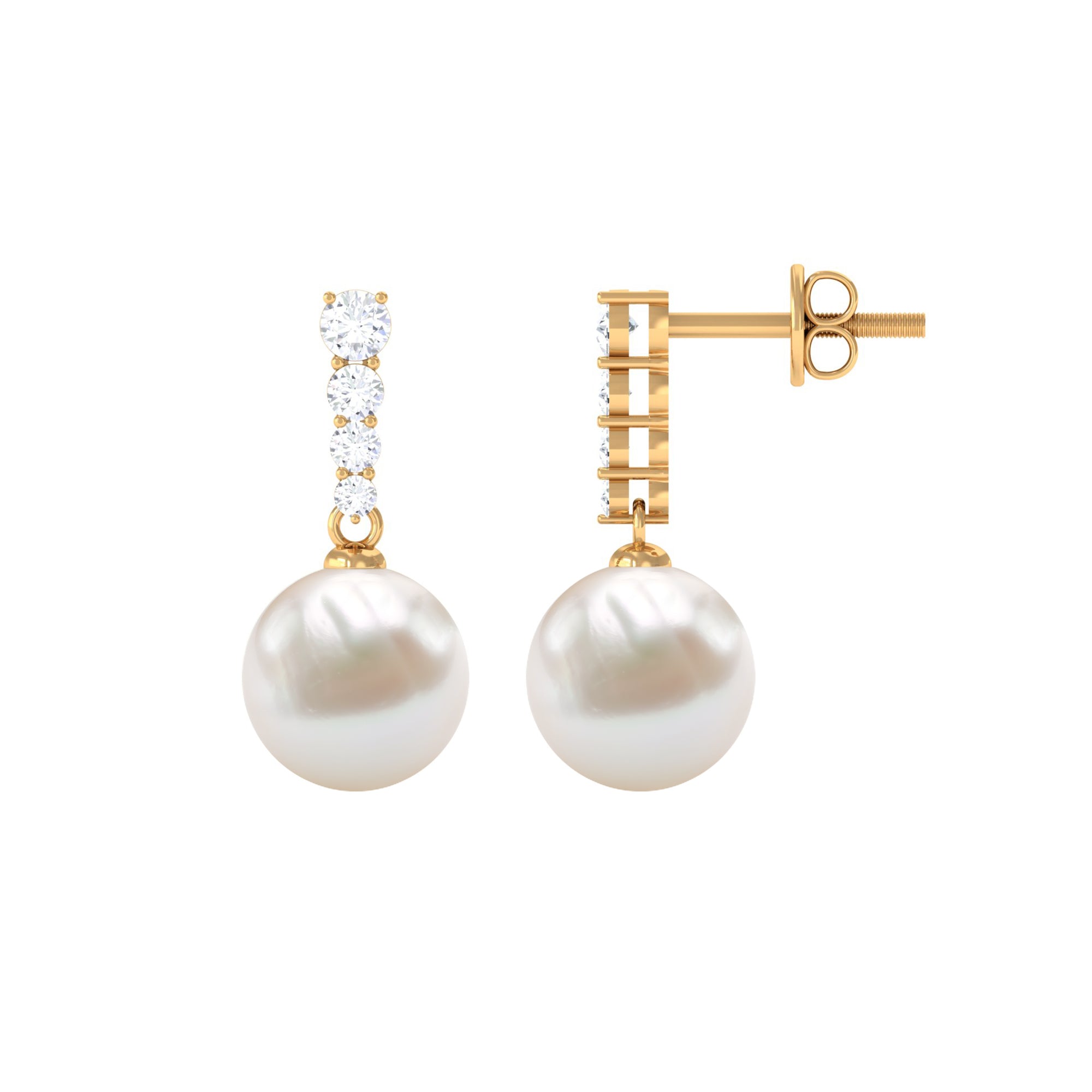 15.25 CT Freshwater Pearl Simple Drop Earrings with Diamond Freshwater Pearl - ( AAA ) - Quality - Rosec Jewels