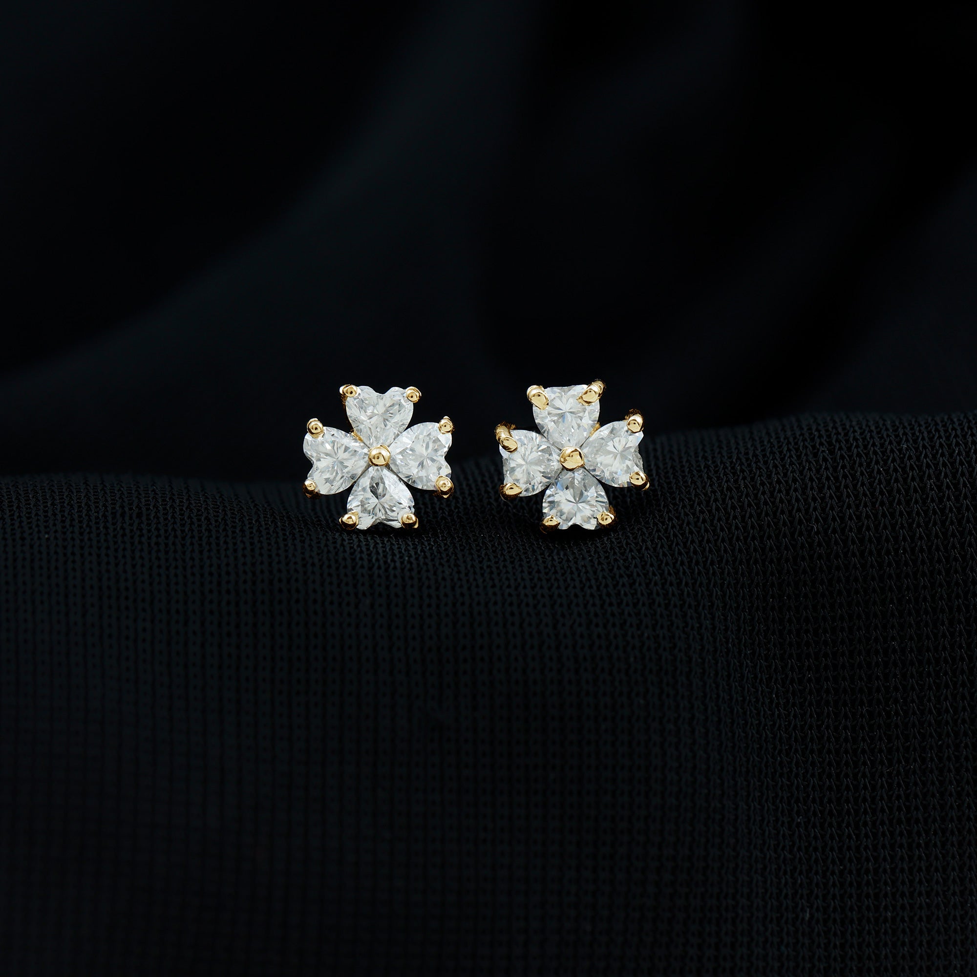 1 CT Heart Shape Moissanite Flower Stud Earrings Moissanite - ( D-VS1 ) - Color and Clarity - Rosec Jewels