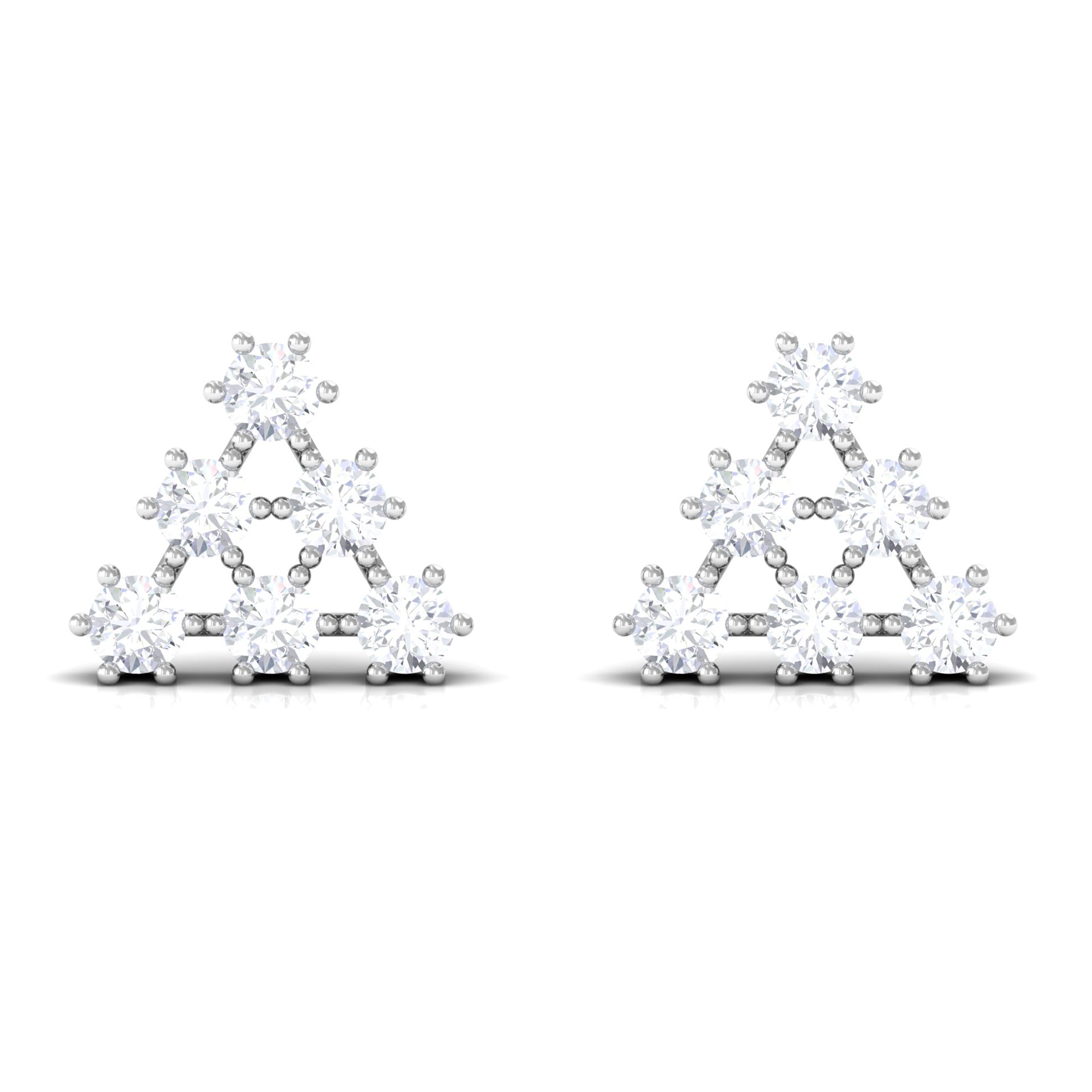 3/4 CT Round Diamond Cluster Triangle Stud Earrings in Gold Diamond - ( HI-SI ) - Color and Clarity - Rosec Jewels