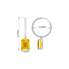 Emerald Cut Lab Grown Yellow Sapphire Minimal Hoop Drop Earrings with Diamond Lab Created Yellow Sapphire - ( AAAA ) - Quality - Rosec Jewels