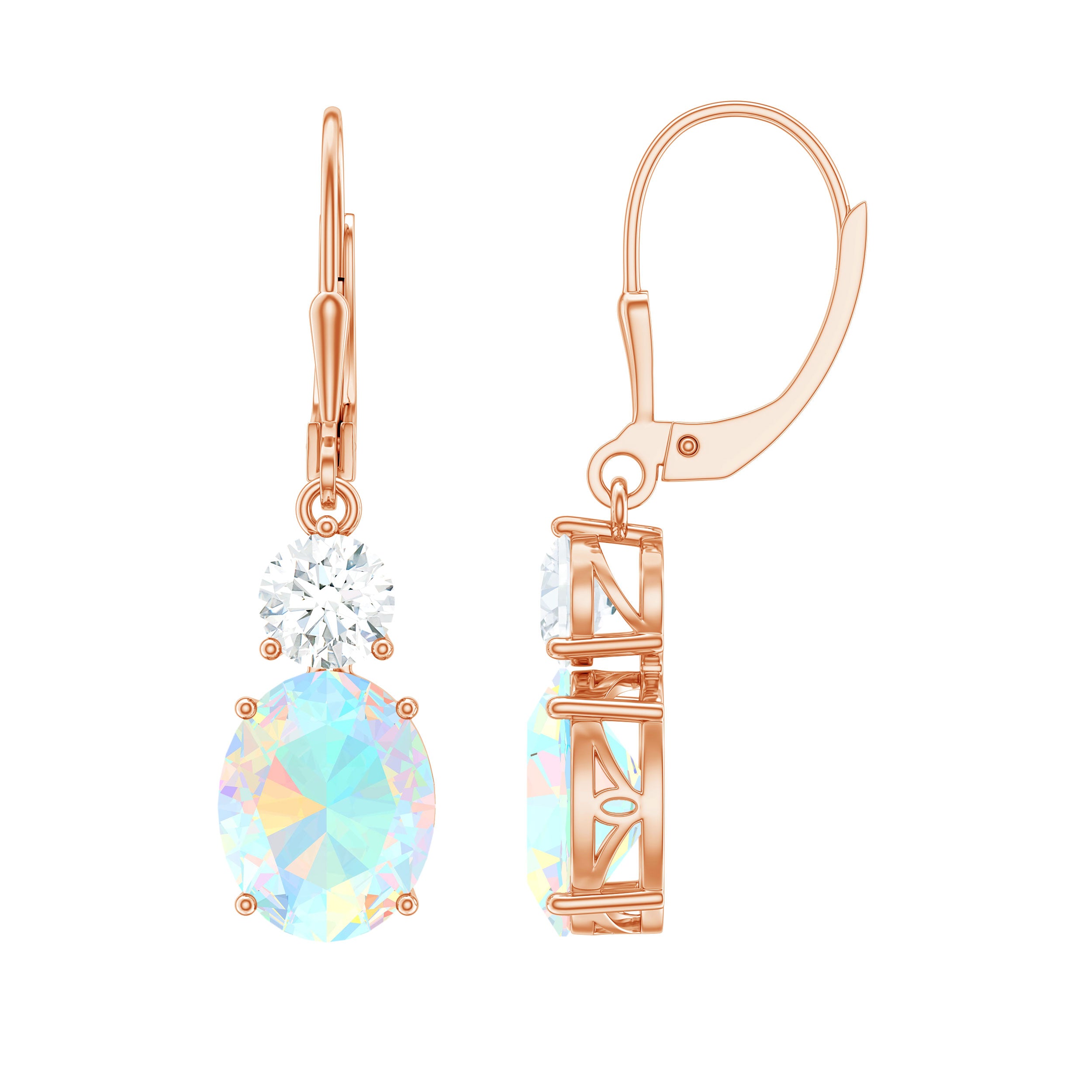 Oval Shape Ethiopian Opal Leverback Drop Earrings With Moissanite Ethiopian Opal - ( AAA ) - Quality - Rosec Jewels