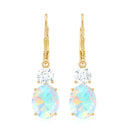 Oval Shape Ethiopian Opal Leverback Drop Earrings With Moissanite Ethiopian Opal - ( AAA ) - Quality - Rosec Jewels