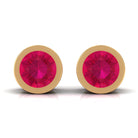 Round Ruby Dainty Solitaire Stud Earrings in Bezel Setting Ruby - ( AAA ) - Quality - Rosec Jewels