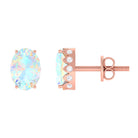 Real Ethiopian Opal Solitaire Stud Earrings with Diamond Ethiopian Opal - ( AAA ) - Quality - Rosec Jewels