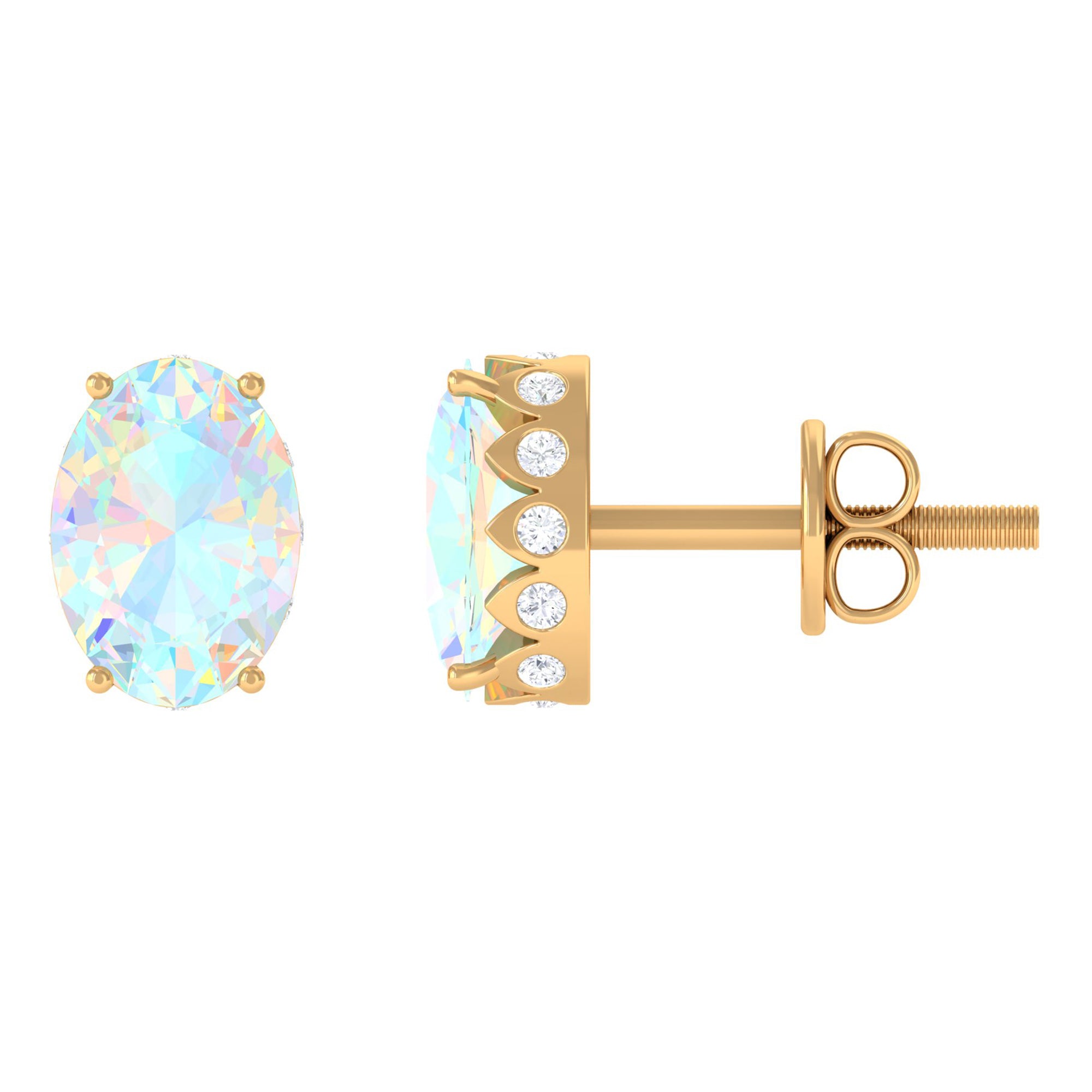 Real Ethiopian Opal Solitaire Stud Earrings with Diamond Ethiopian Opal - ( AAA ) - Quality - Rosec Jewels