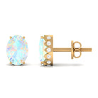 Real Ethiopian Opal Solitaire Stud Earrings with Diamond Ethiopian Opal - ( AAA ) - Quality - Rosec Jewels