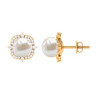 6.50 CT Floral Statement Earrings with Freshwater Pearl and Diamond Accents Freshwater Pearl - ( AAA ) - Quality - Rosec Jewels