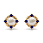 6.50 CT Modern Stud Earrings with Freshwater Pearl and Blue Sapphire Freshwater Pearl - ( AAA ) - Quality - Rosec Jewels