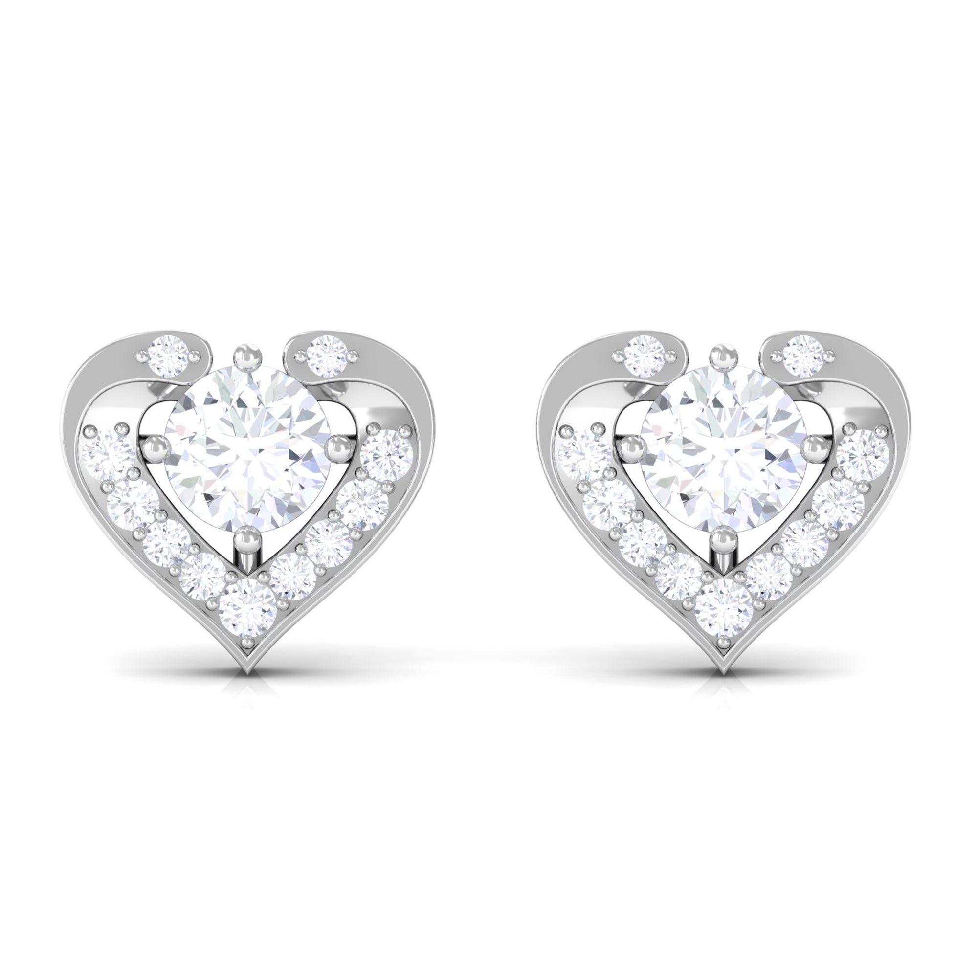 Round Moissanite Heart Stud Earrings Moissanite - ( D-VS1 ) - Color and Clarity - Rosec Jewels