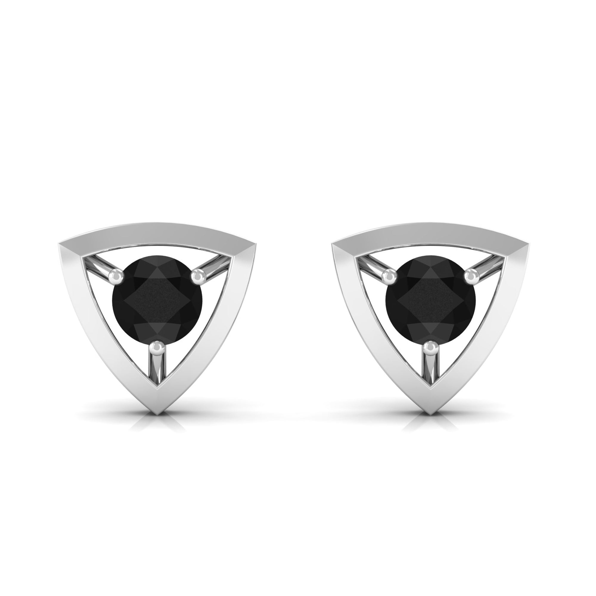 Genuine Black Onyx and Gold Triangle Stud Earrings Black Onyx - ( AAA ) - Quality - Rosec Jewels