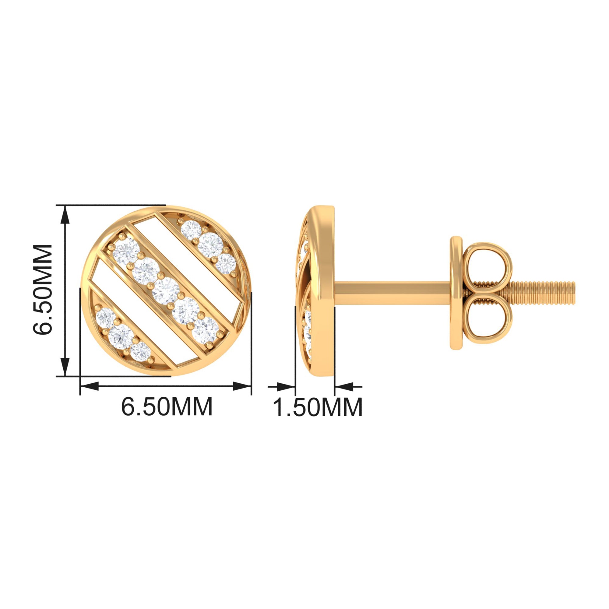 Surface Prong Set Real Diamond Circle Stud Earrings in Gold Diamond - ( HI-SI ) - Color and Clarity - Rosec Jewels