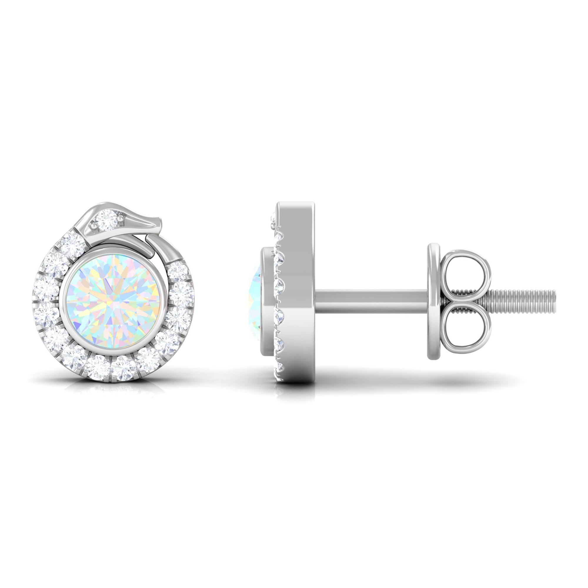 Real Ethiopian Opal Gothic Stud Earrings with Diamond Ethiopian Opal - ( AAA ) - Quality - Rosec Jewels