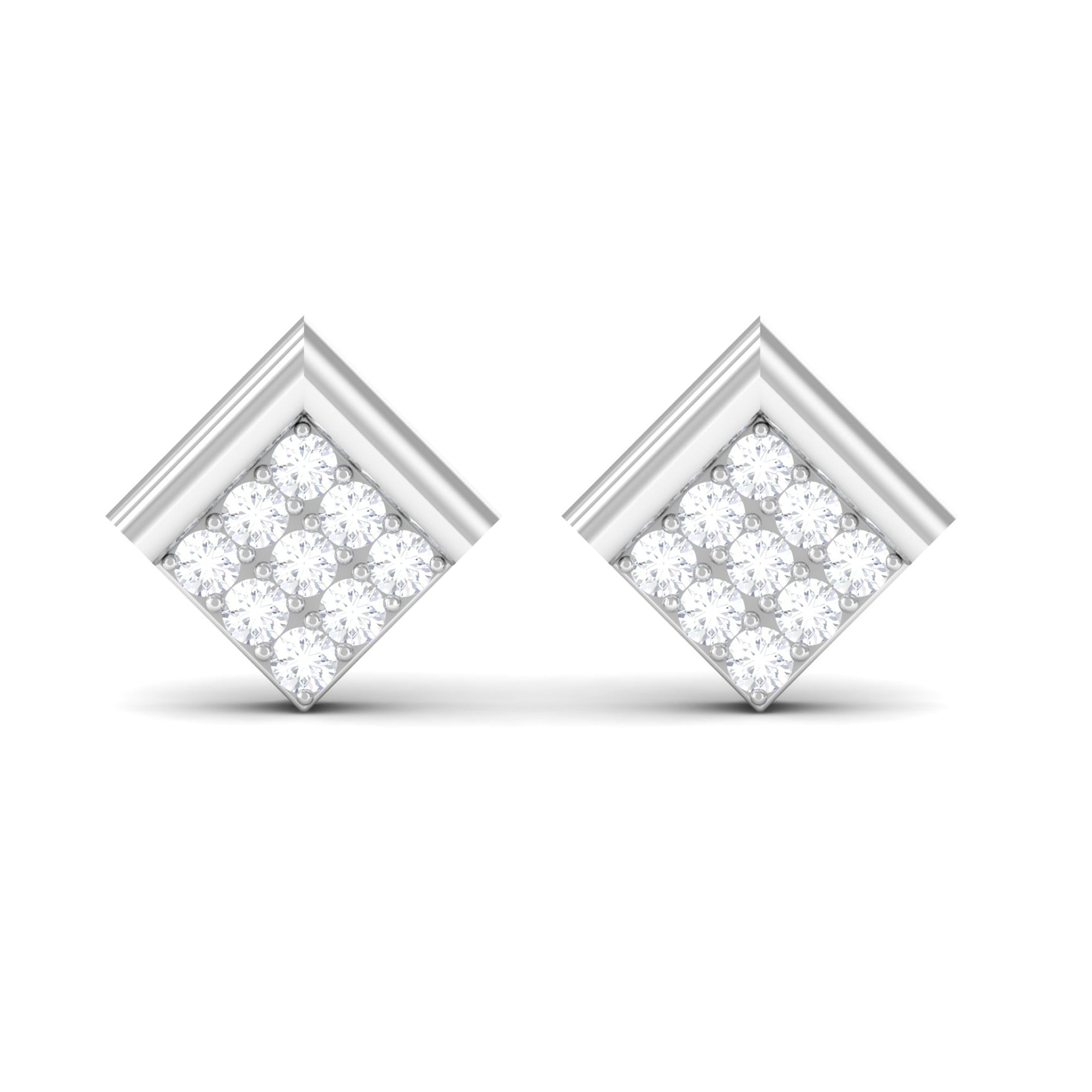 Minimal Diamond Diagonal Square Stud Earrings in Gold Diamond - ( HI-SI ) - Color and Clarity - Rosec Jewels