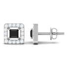 3/4 CT Princess Cut Black Onyx and Diamond Halo Stud Earrings Black Onyx - ( AAA ) - Quality - Rosec Jewels