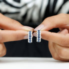 2 CT Created Blue Sapphire and Moissanite J Hoop Earrings Lab Created Blue Sapphire - ( AAAA ) - Quality - Rosec Jewels