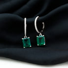 Certified Created Emerald Hoop Drop Earrings Lab Created Emerald - ( AAAA ) - Quality - Rosec Jewels