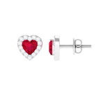 Heart Shape Lab Grown Ruby Halo Stud Earrings with Diamond Lab Created Ruby - ( AAAA ) - Quality - Rosec Jewels