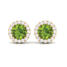 1.50 CT Round Peridot and Diamond Halo Stud Earrings Peridot - ( AAA ) - Quality - Rosec Jewels