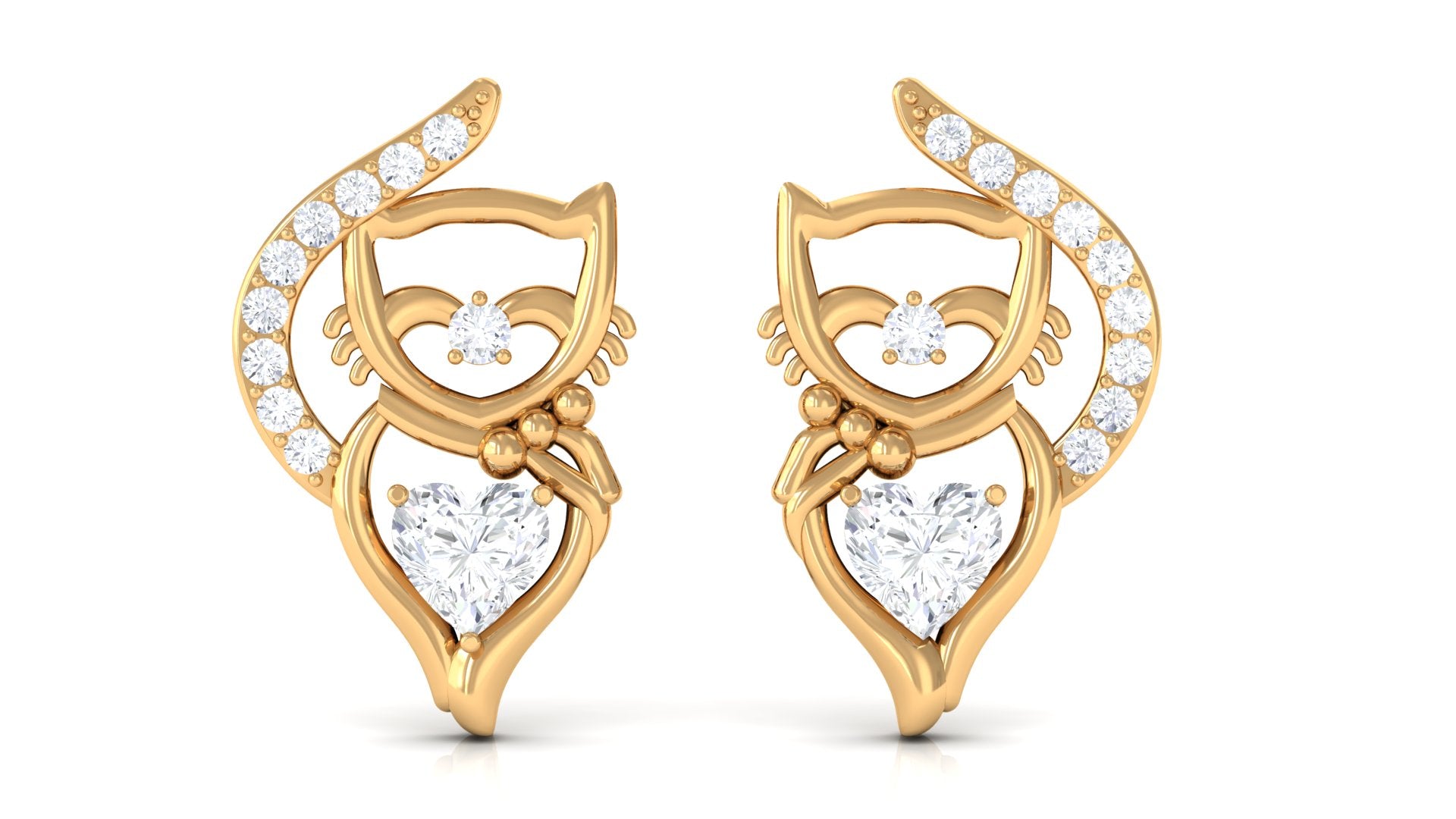 Rosec Jewels-Natural Diamond Cat Stud Earrings with Screw Back