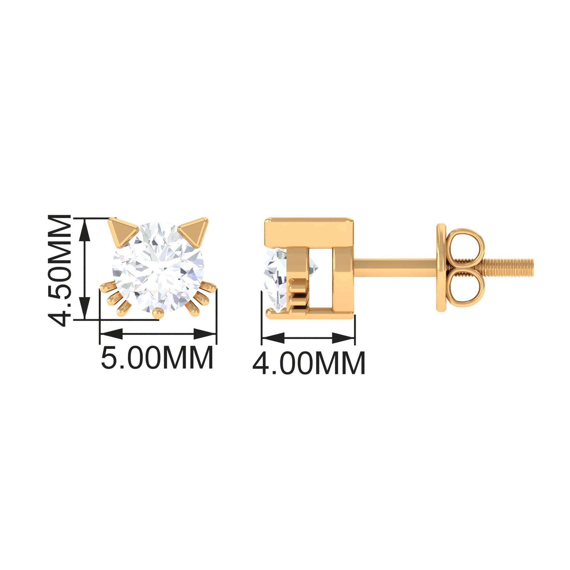 Cute Cat Solitaire Stud Earrings with Lab Grown Diamond Lab Grown Diamond - ( EF-VS ) - Color and Clarity - Rosec Jewels