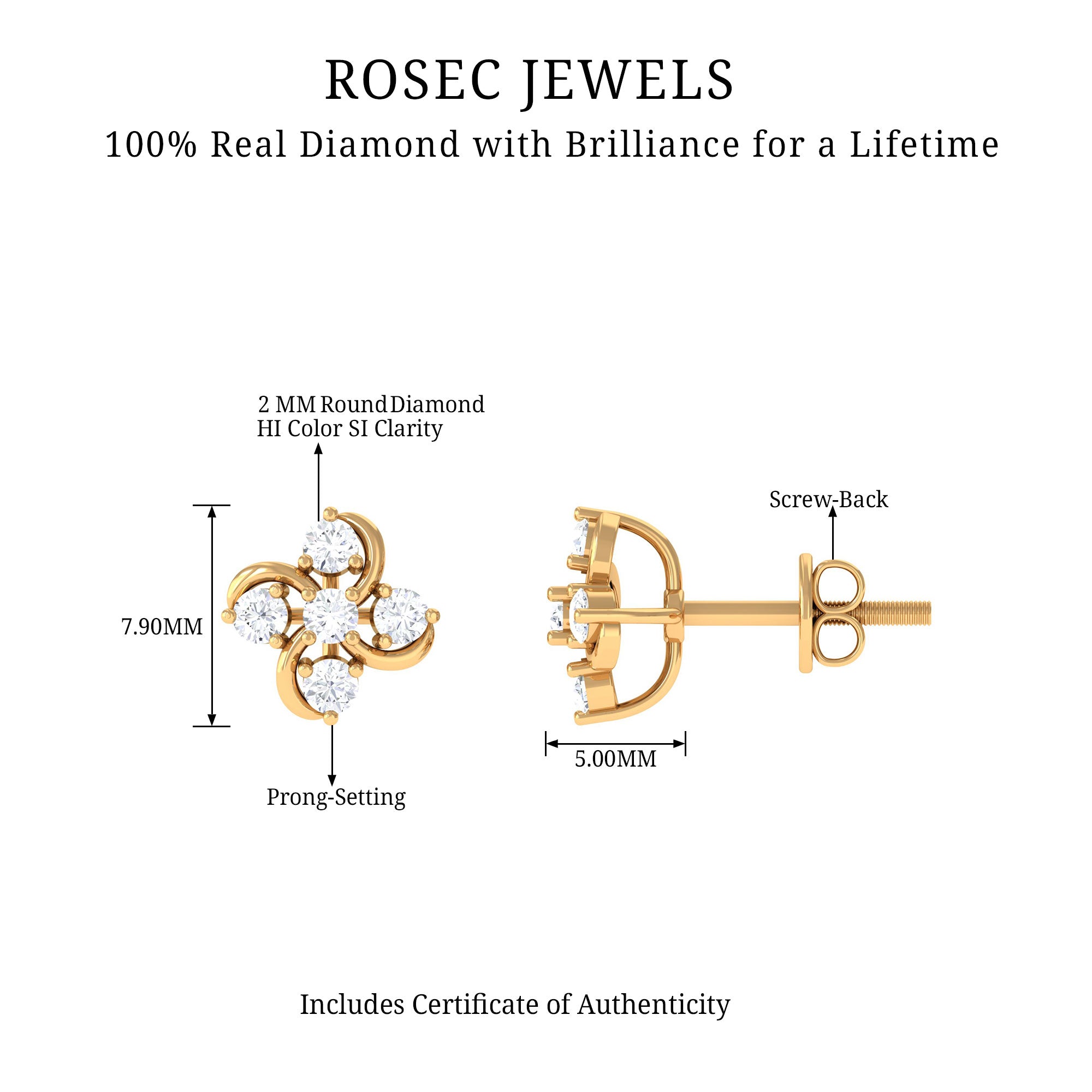 1/2 CT Diamond Cluster Flower Stud Earrings Diamond - ( HI-SI ) - Color and Clarity - Rosec Jewels