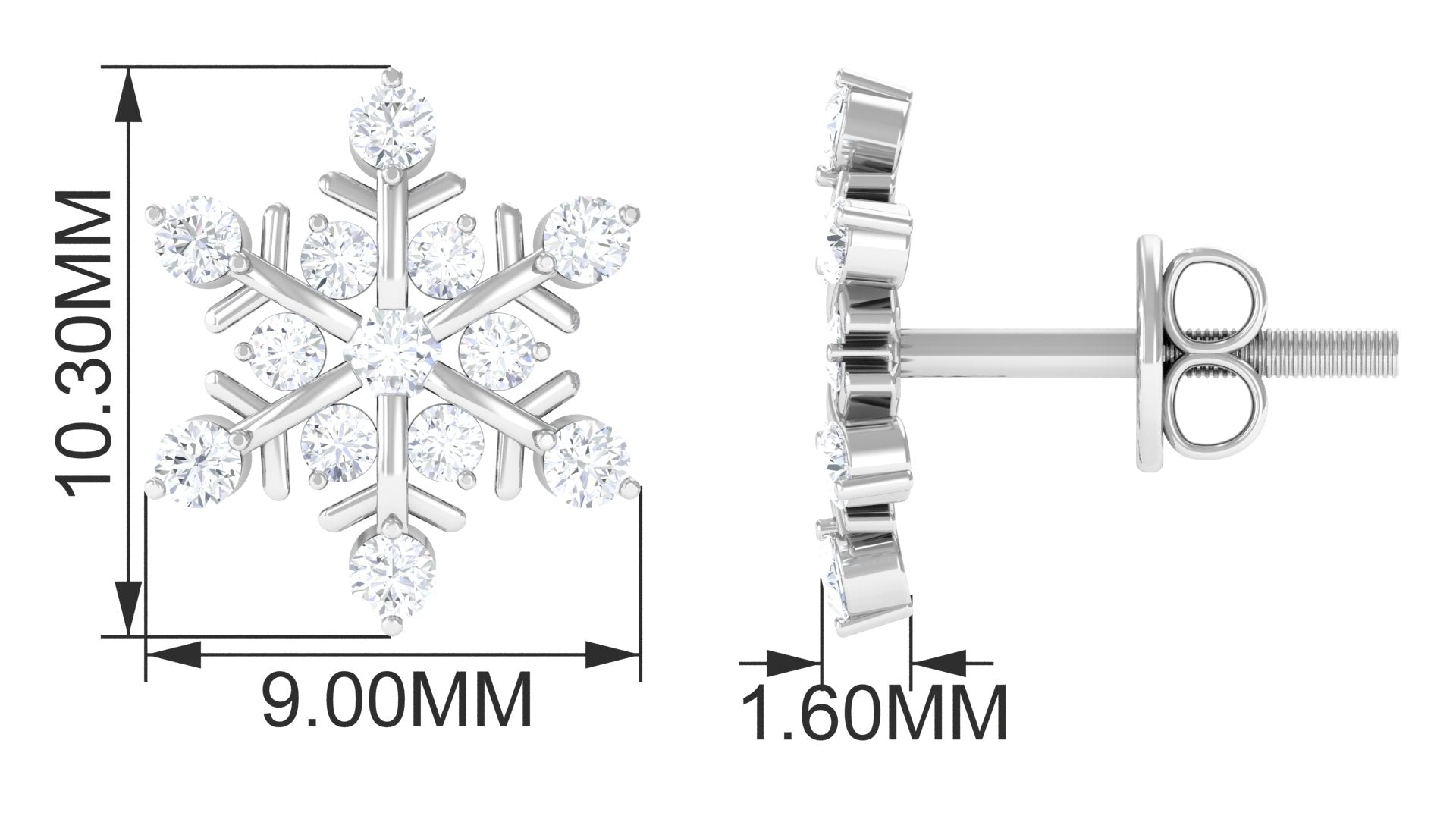 Rosec Jewels-Certified Diamond Snowflake Stud Earrings with Screw Back