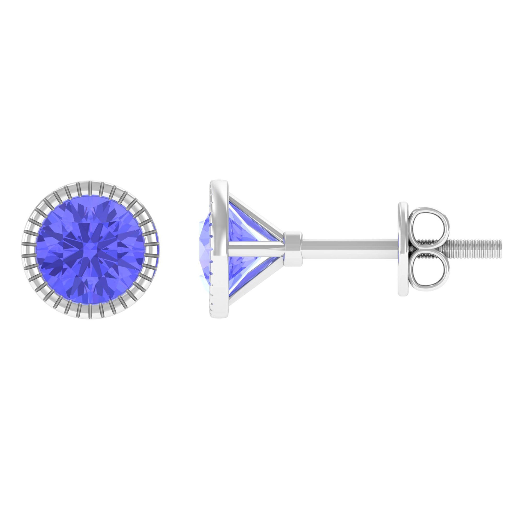 1 CT Round Cut Natural Tanzanite Solitaire Stud Earring in Bezel Setting Tanzanite - ( AAA ) - Quality - Rosec Jewels