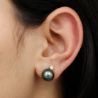 Tahitian Pearl Stud Earrings with Bead Set Moissanite Tahitian pearl - ( AAA ) - Quality - Rosec Jewels