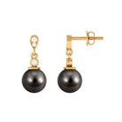 7 MM Tahitian Pearl Drop Earring with Diamond Tahitian pearl - ( AAA ) - Quality - Rosec Jewels