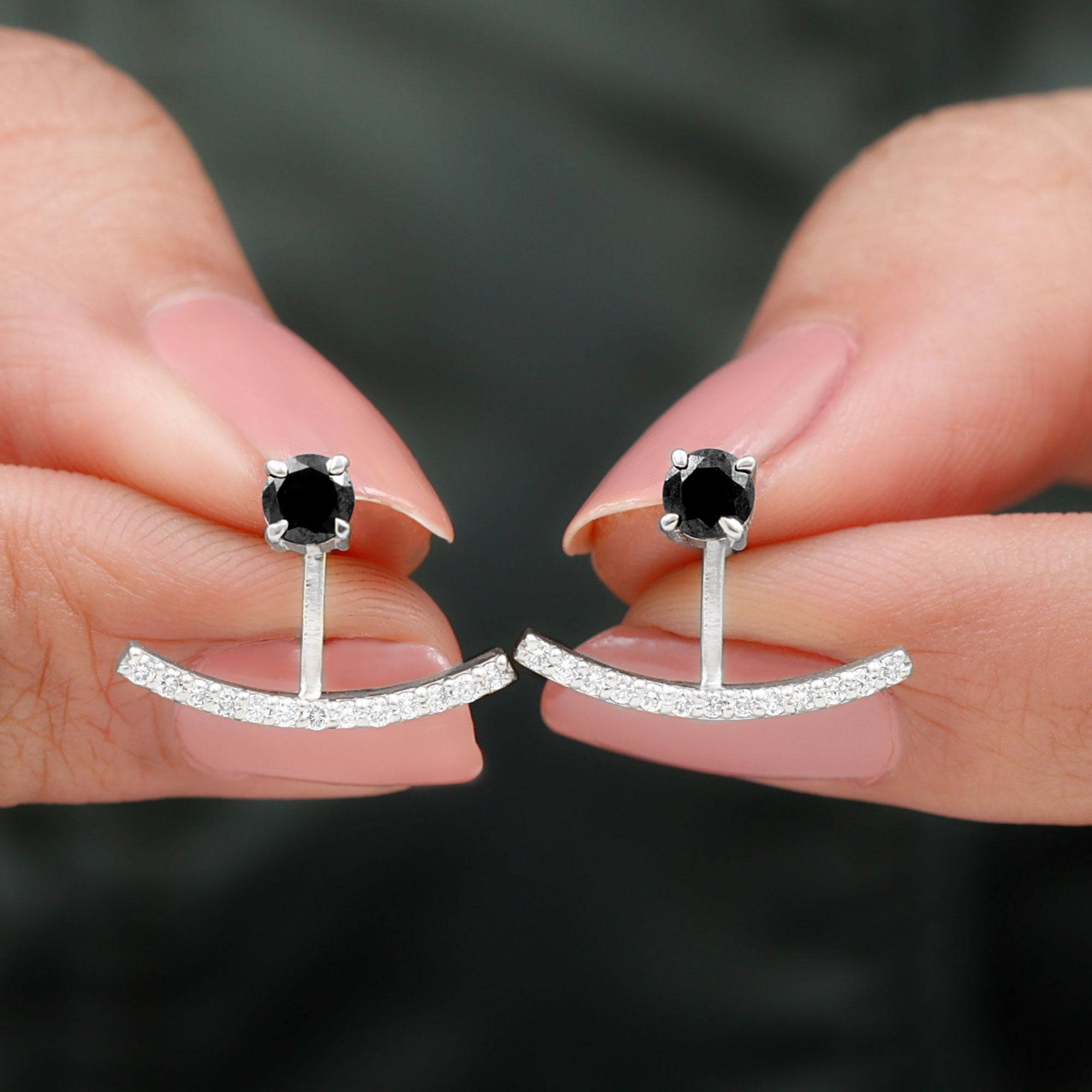 1 CT Classic Black Spinel Jacket Earrings with Diamond Stones Black Spinel - ( AAA ) - Quality - Rosec Jewels