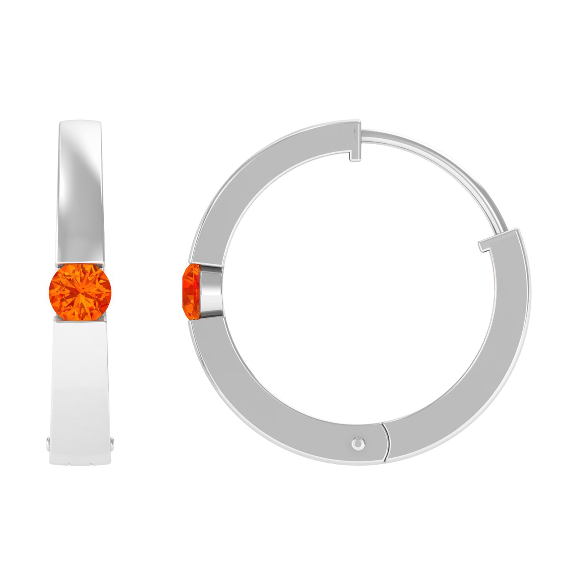 Minimal Orange Sapphire Hinged Hoop Earrings in Tension Mount Setting Orange Sapphire - ( AAA ) - Quality - Rosec Jewels