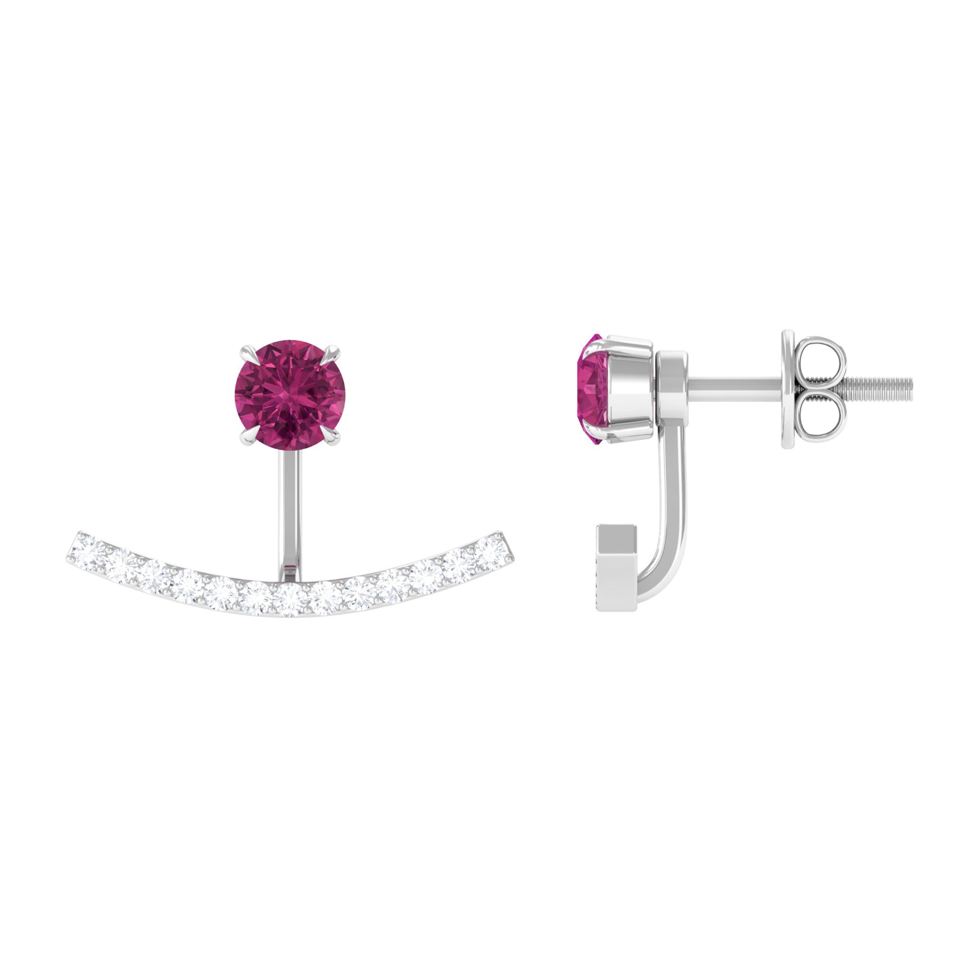 Classic Pink Tourmaline Jacket Earrings with Diamond Pink Tourmaline - ( AAA ) - Quality - Rosec Jewels