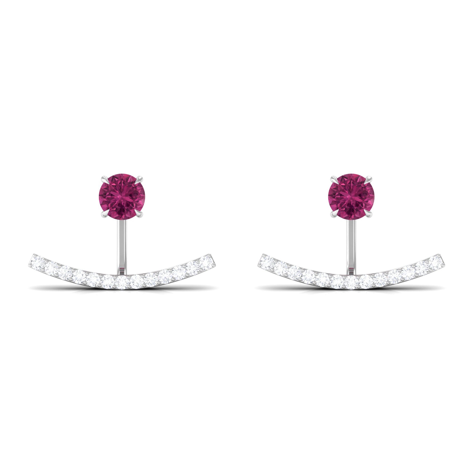 Classic Pink Tourmaline Jacket Earrings with Diamond Pink Tourmaline - ( AAA ) - Quality - Rosec Jewels