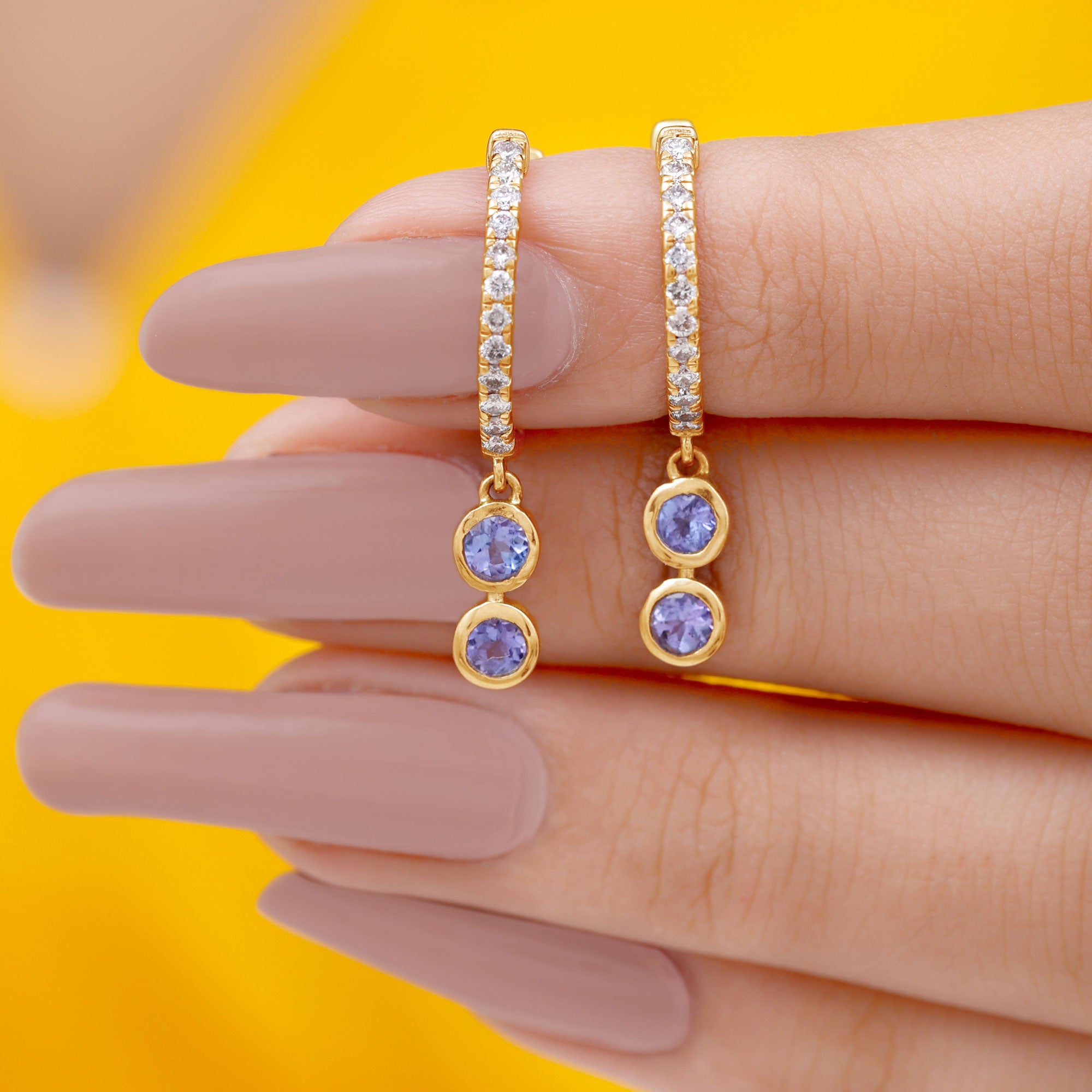 1 CT Minimal Tanzanite and Diamond Hoop Drop Earrings Tanzanite - ( AAA ) - Quality - Rosec Jewels