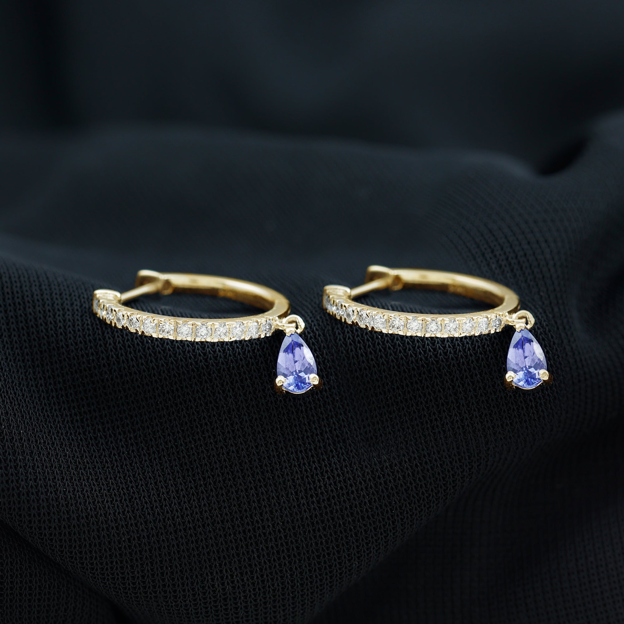 1 CT Blue Tanzanite Teardrop Hoop Earrings with Diamond Accent Tanzanite - ( AAA ) - Quality - Rosec Jewels